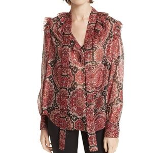 Kate Spade Silk Medallion Metallic Blouse